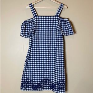 Nine West Blue & White Check Off-Shoulder Dress 2